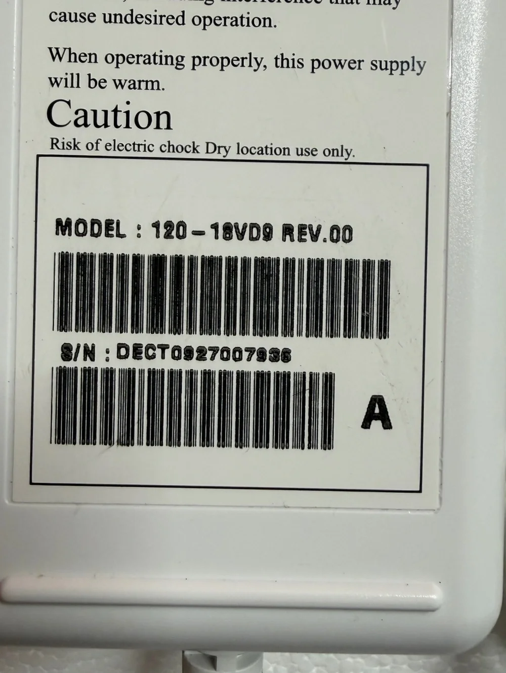 Safe & Warm Technology Bedding Class2 Power Supply Model 120-18VD9 with Control